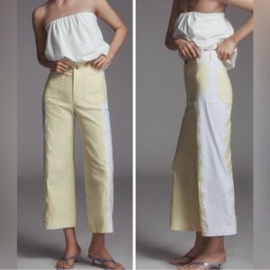 Maeve Yellow and White Wide-Leg Pants